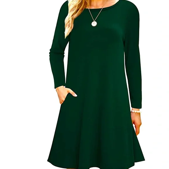 knee length dresses for ladies Gray Wool Swing Midi Dress – Handmade Long Sleeve main image 0